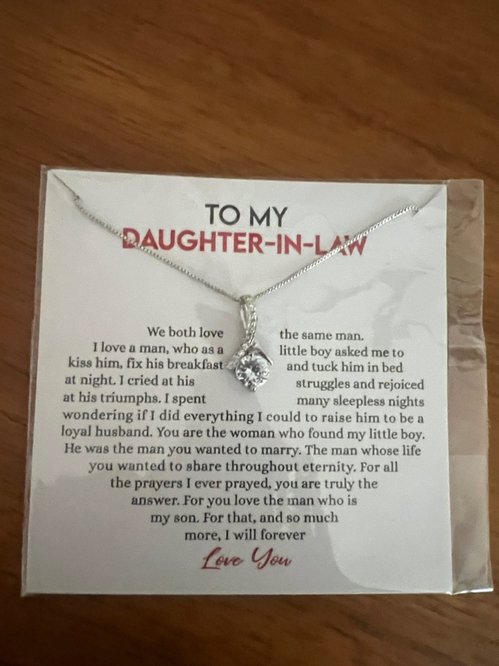 Daughter-in-Law Silver Solitaire Pendant Necklace